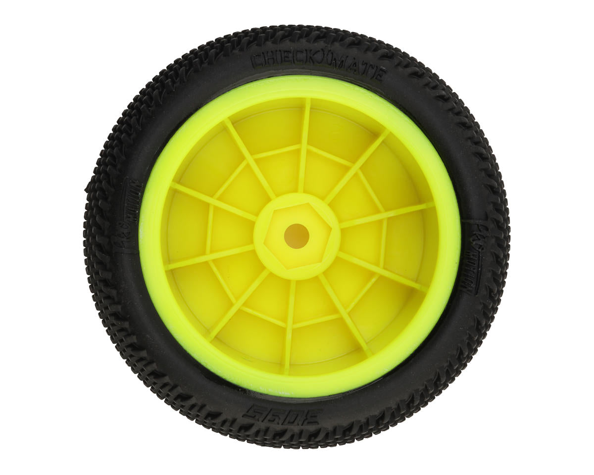 Pro-Motion Checkmate LP 2.2" Pre-Mounted Rear Buggy Carpet Tires (Yellow) (2)