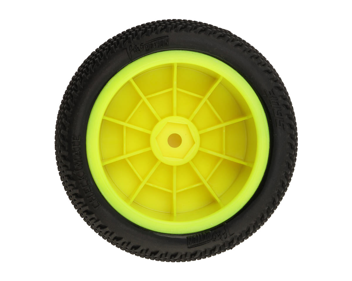 Pro-Motion Checkmate LP 2.2" Pre-Mounted Rear Buggy Carpet Tires (Yellow) (2)