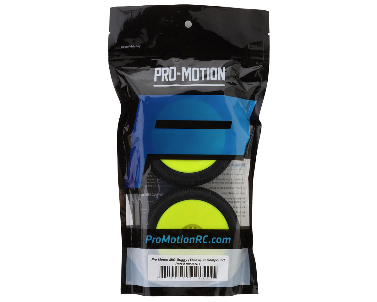 Pro-Motion MIG 1/8 Buggy Pre-Mount Tires (Yellow) (2) (Soft)