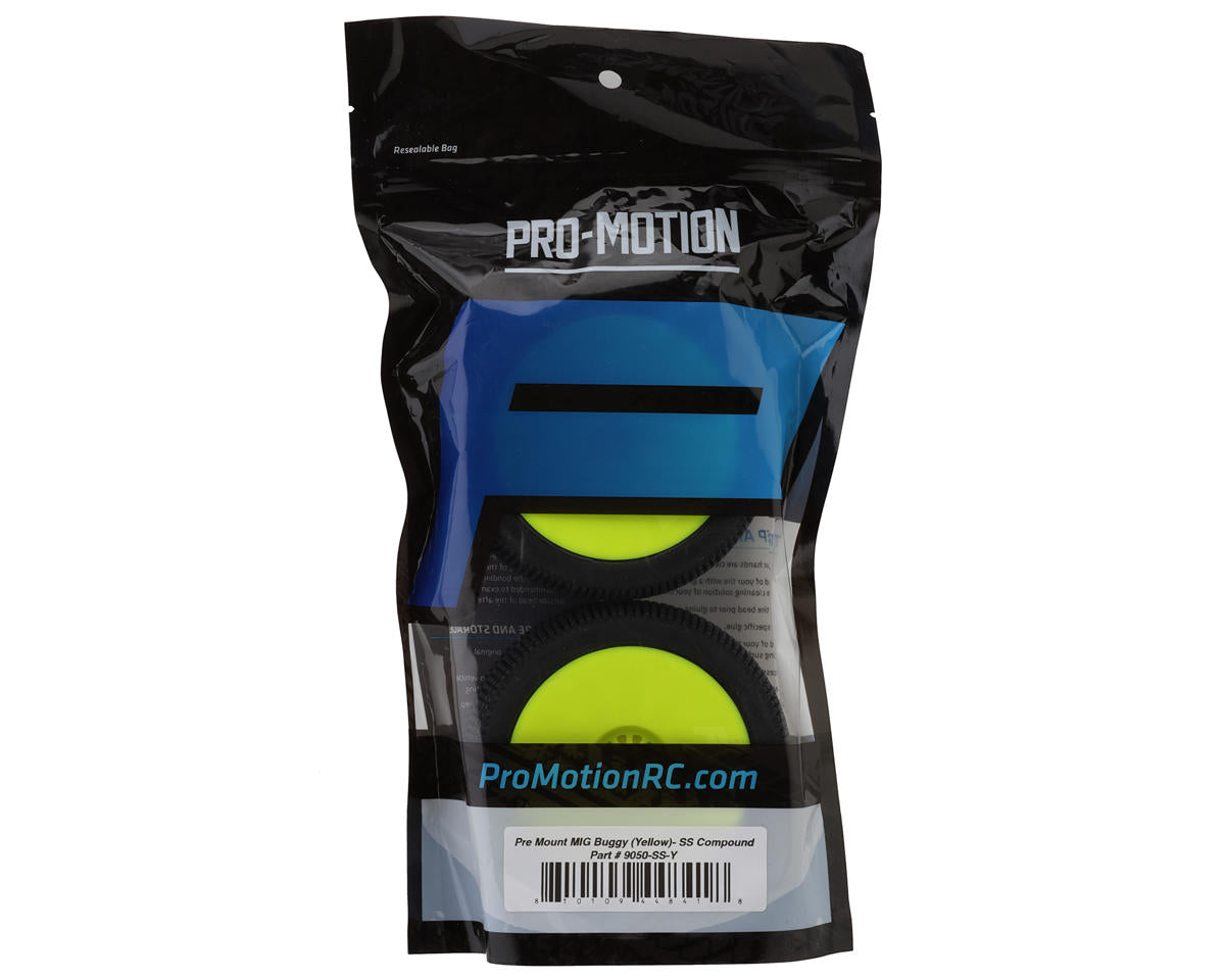 Pro-Motion MIG 1/8 Buggy Pre-Mount Tires (Yellow) (2) (Super Soft)