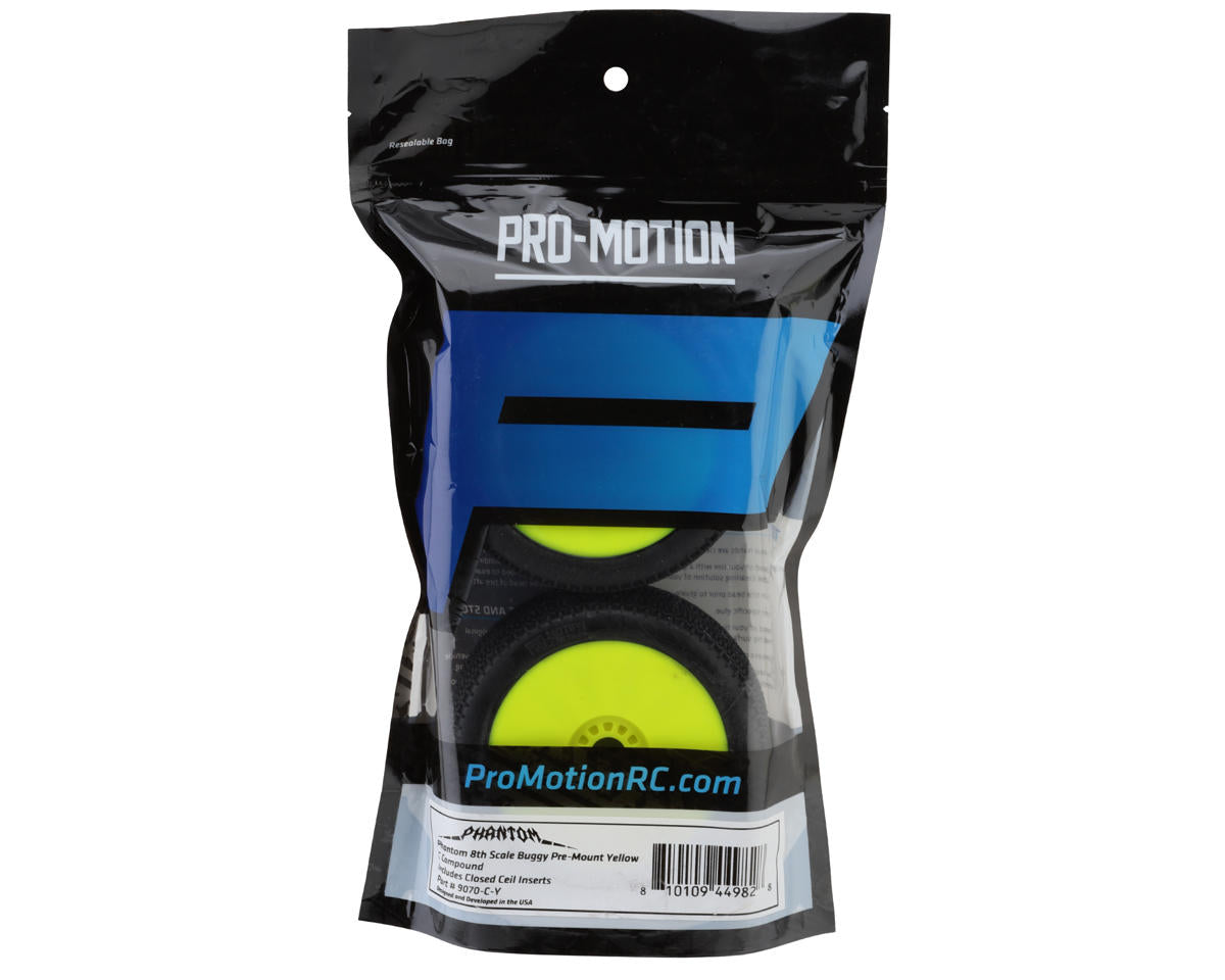 Pro-Motion Phantom 1/8 Buggy Pre-Mount Tires (Yellow) (2) (Clay)