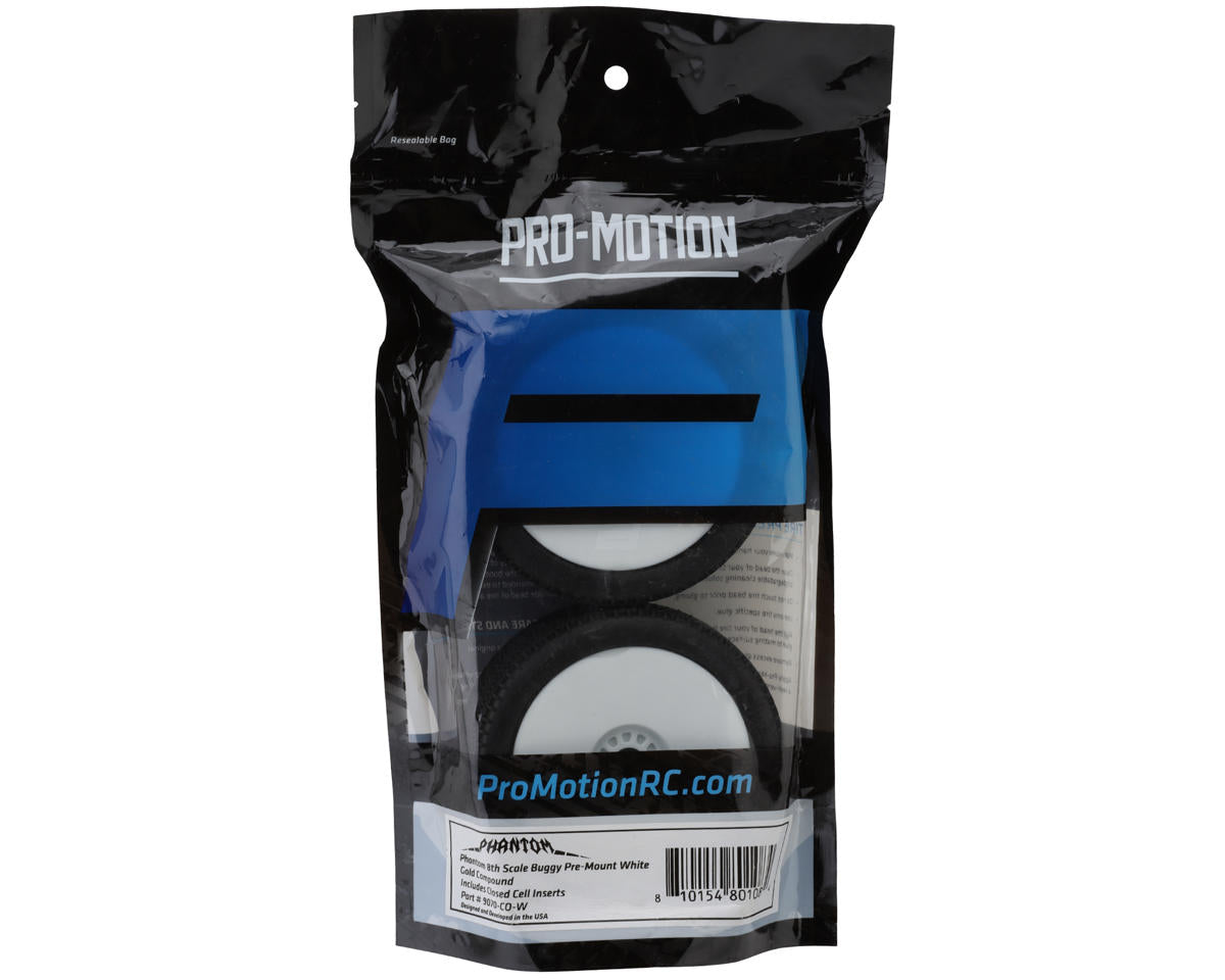 Pro-Motion Phantom 1/8 Buggy Pre-Mount Tires (White) (2) (Clay Outdoor)