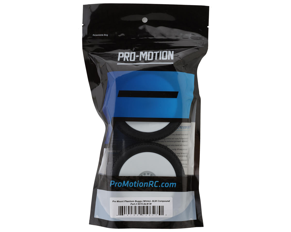 Pro-Motion Phantom 1/8 Buggy Pre-Mount Tires (White) (2) (Soft - Long Wear)