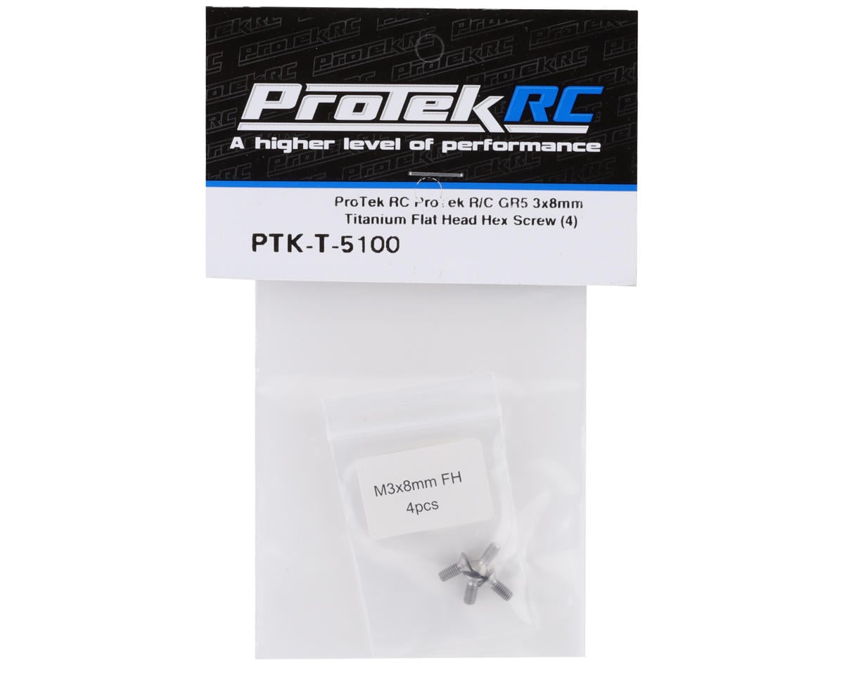 ProTek RC 3x8mm "Grade 5" Titanium Flat Head Hex Screw (4)