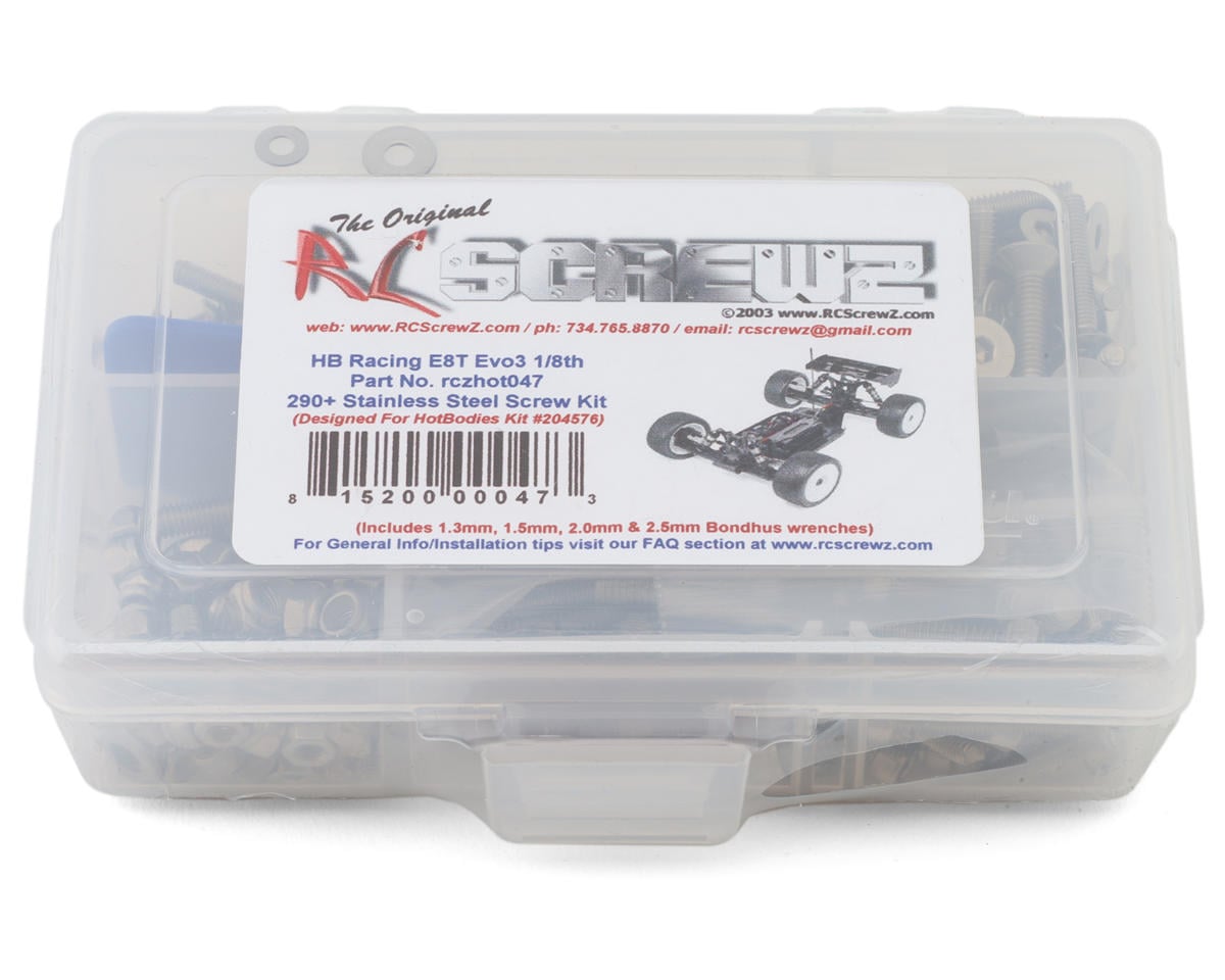 RC Screwz HB Racing E8T Evo3 1/8th Stainless Steel Screw Kit