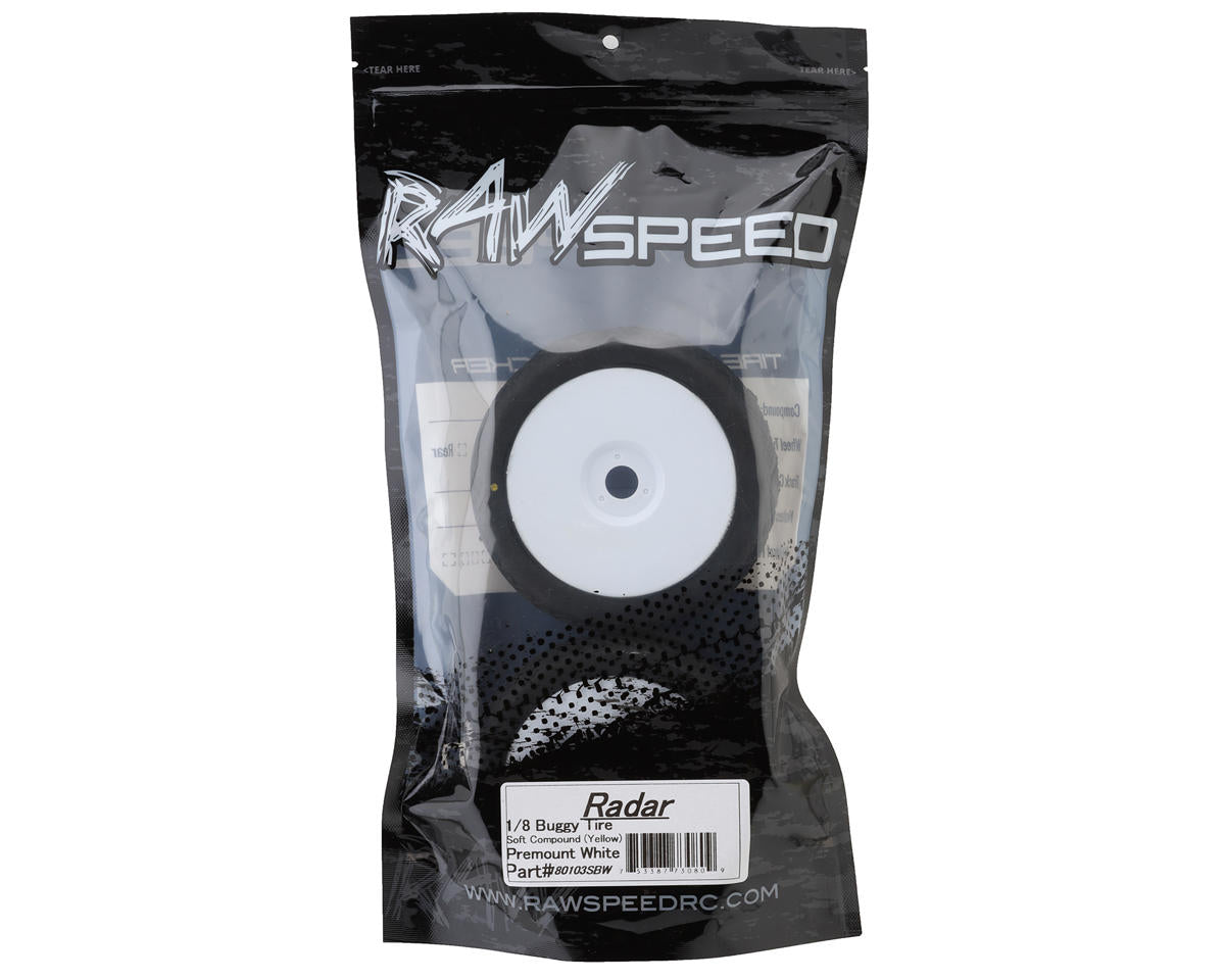 Raw Speed RC Radar 1/8 Buggy Pre-Mounted Tires (White) (2) (Soft)