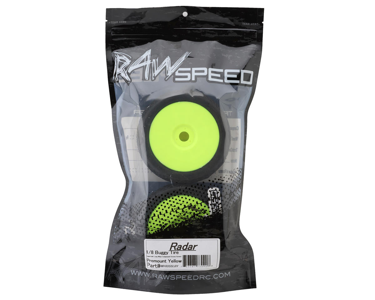 Raw Speed RC Radar 1/8 Buggy Pre-Mounted Tires (Yellow) (2)