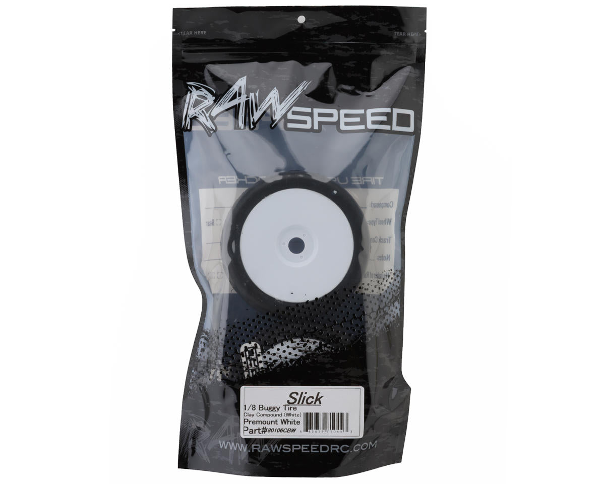 Raw Speed RC Slick 1/8 Buggy Pre-Mounted Tires (White) (2) (Clay)
