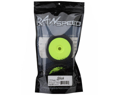 Raw Speed RC Slick 1/8 Buggy Pre-Mounted Tires (Yellow) (2) (Super Soft)