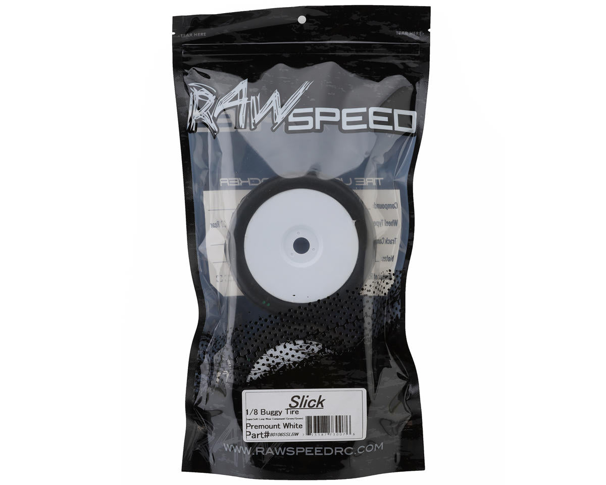 Raw Speed RC Slick 1/8 Buggy Pre-Mounted Tires (White) (2)
