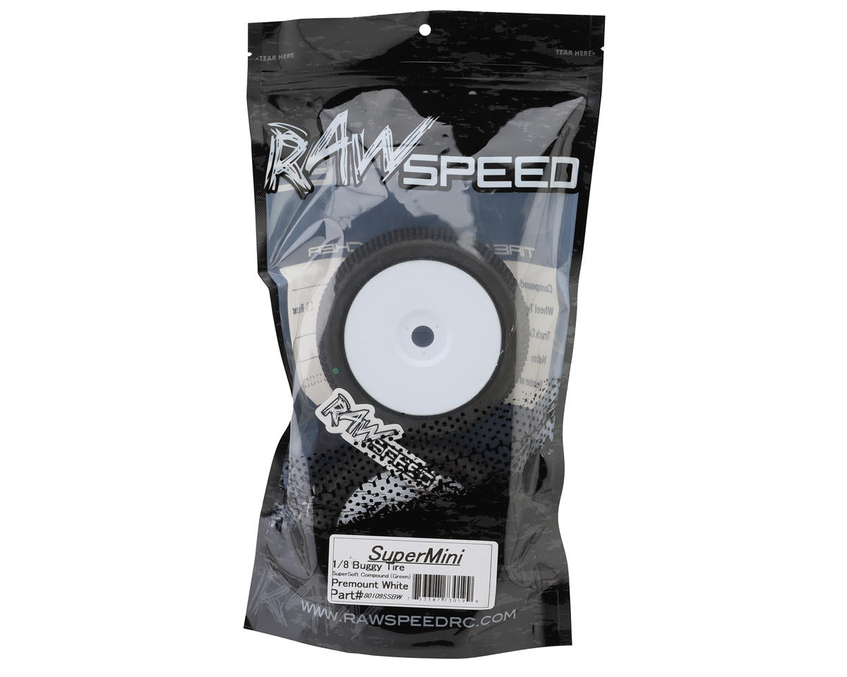 Raw Speed RC SuperMini 1/8 Buggy Pre-Mounted Tires (White) (2) (Super Soft)