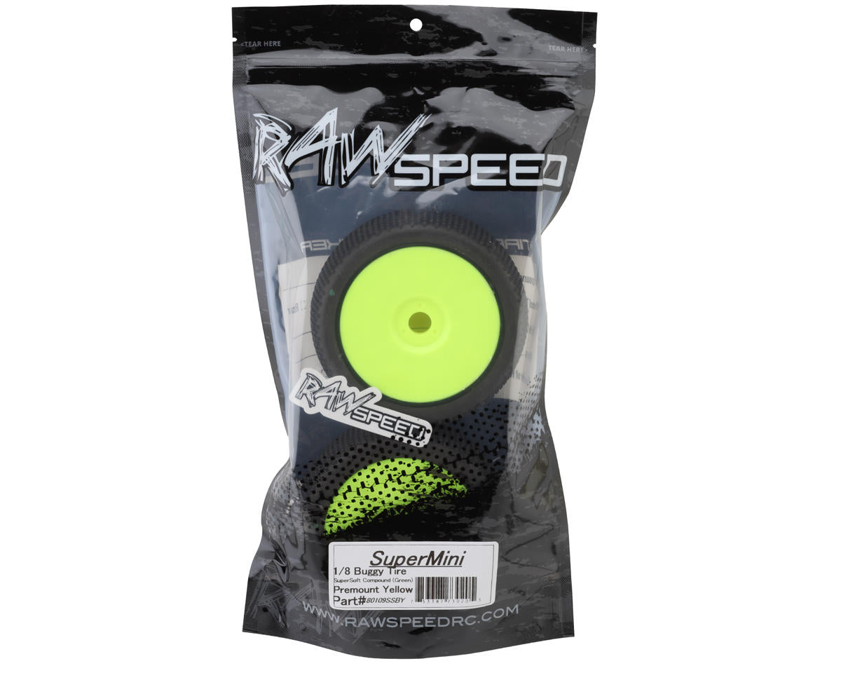 Raw Speed RC SuperMini 1/8 Buggy Pre-Mounted Tires (Yellow) (2) (Super Soft)