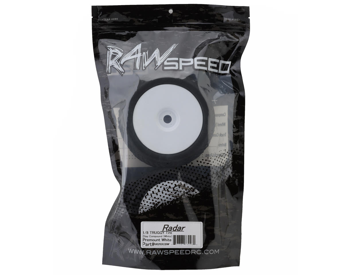 Raw Speed RC Radar 1/8 Truggy Pre-Mounted Tires (White) (2) (Clay)