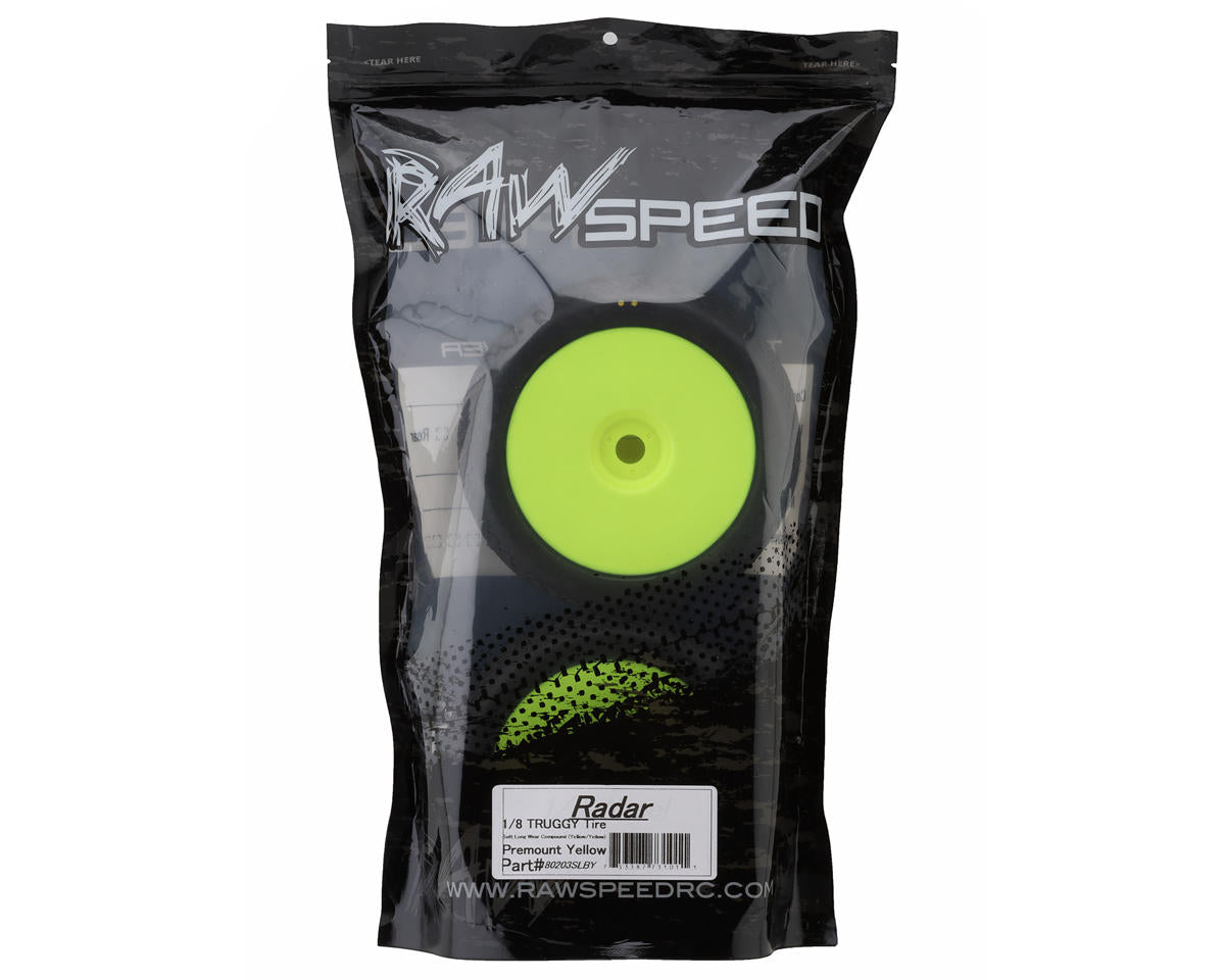 Raw Speed RC Radar 1/8 Truggy Pre-Mounted Tires (Yellow) (2) (Soft - Long Wear)