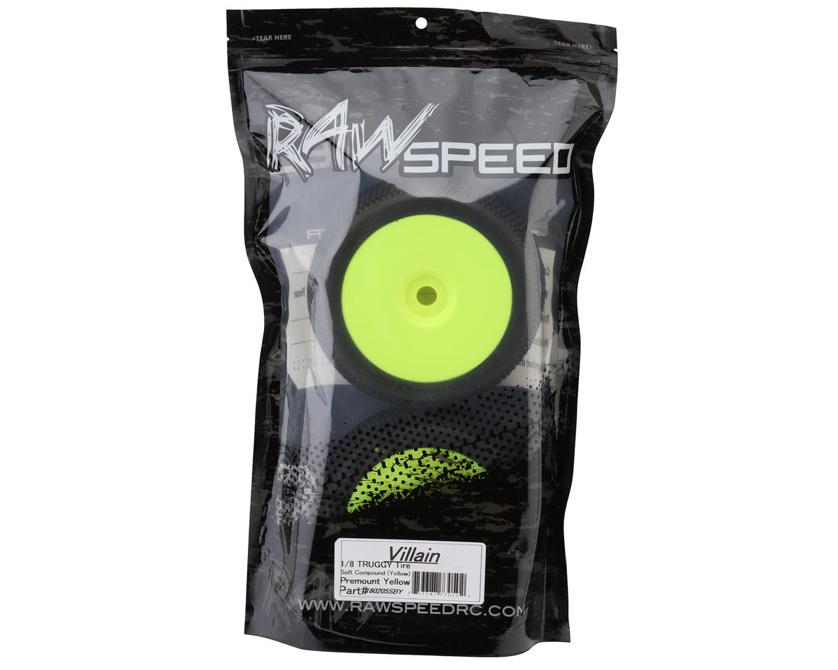 Raw Speed RC Villain 1/8 Truggy Pre-Mounted Tires (Yellow) (2) (Soft)