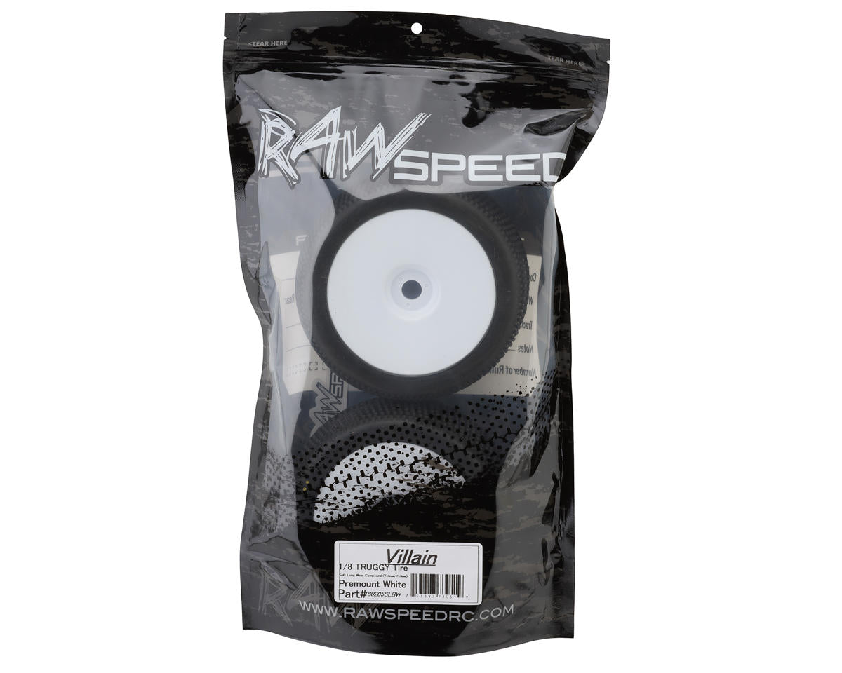 Raw Speed RC Villain 1/8 Truggy Pre-Mounted Tires (White) (2) (Soft - Long Wear)