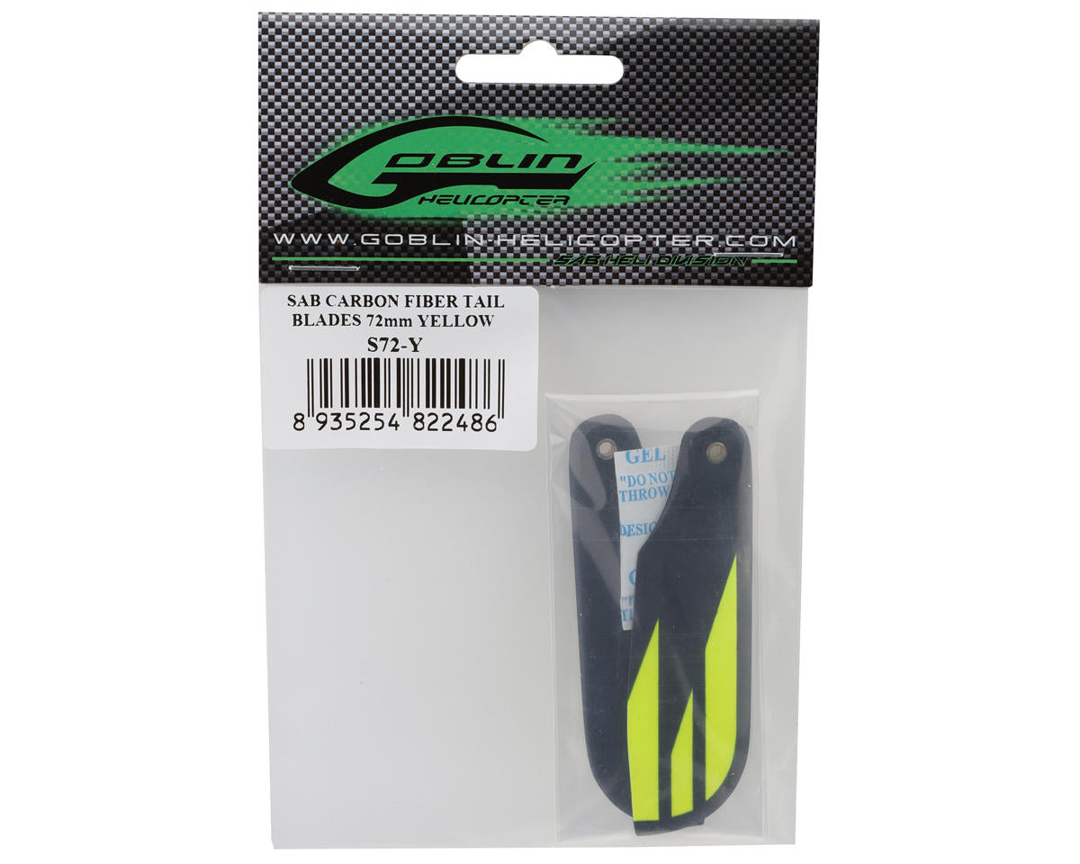 SAB Goblin 72mm Carbon Fiber Tail Blade Set (Yellow)