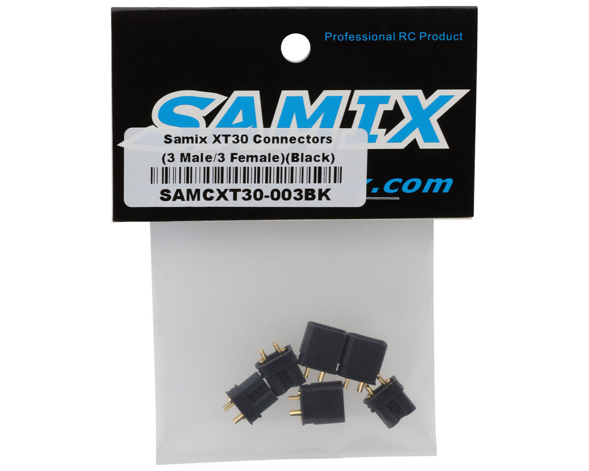Samix XT30 Connectors (Black) (3 Male/3 Female)