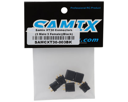 Samix XT30 Connectors (Black) (3 Male/3 Female)