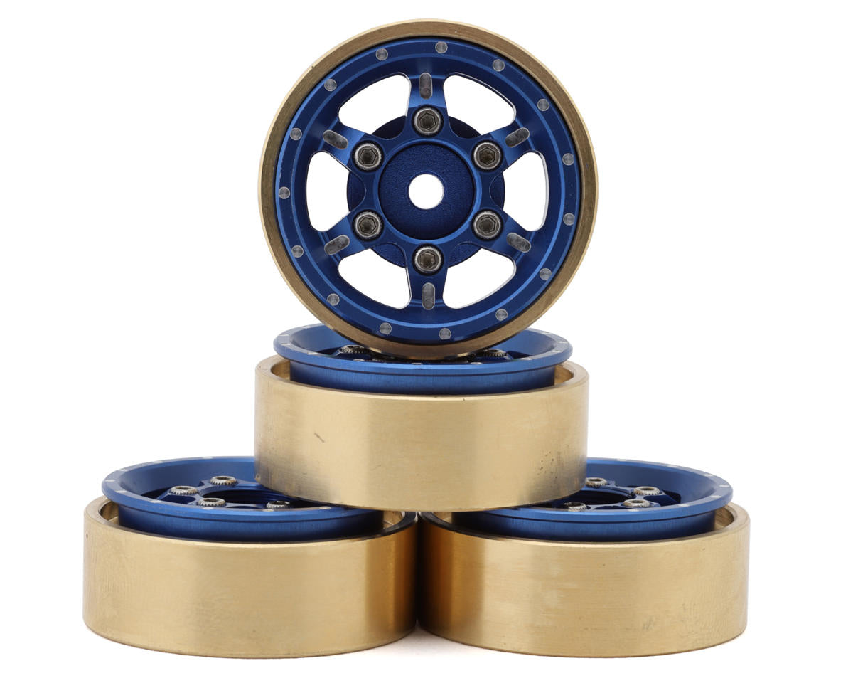 Samix SCX24 Aluminum & Brass Adjustable Offset 1.0" Beadlock Wheels (Blue) (4)