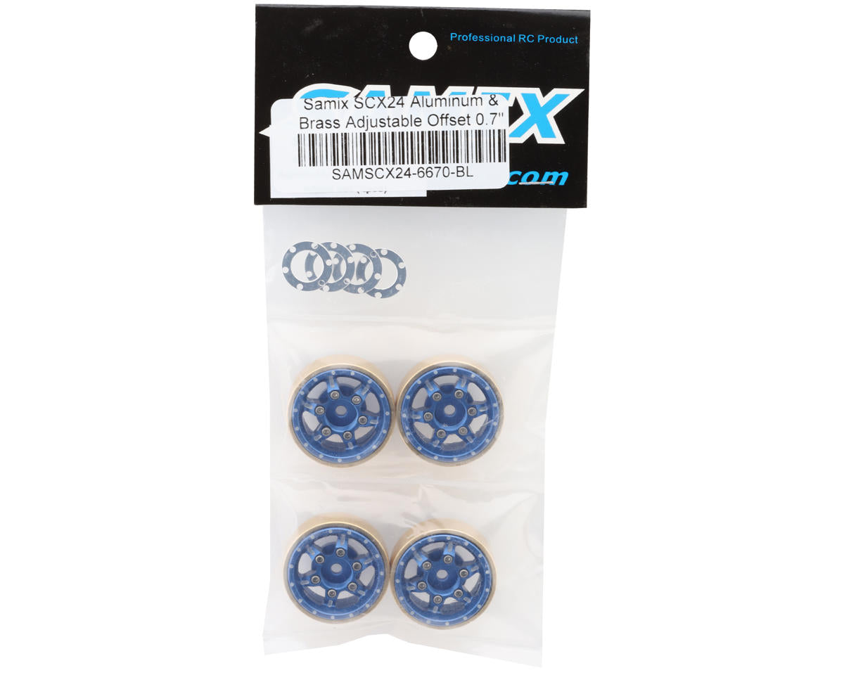 Samix SCX24 Aluminum & Brass Adjustable Offset 1.0" Beadlock Wheels (Blue) (4)
