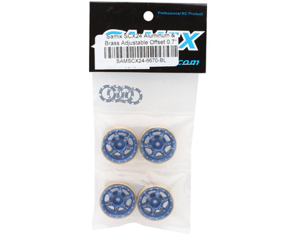 Samix SCX24 Aluminum & Brass Adjustable Offset 1.0" Beadlock Wheels (Blue) (4)
