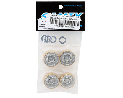 Samix SCX24 Aluminum & Brass Adjustable Offset 1.0" Beadlock Wheels (Silver) (4)