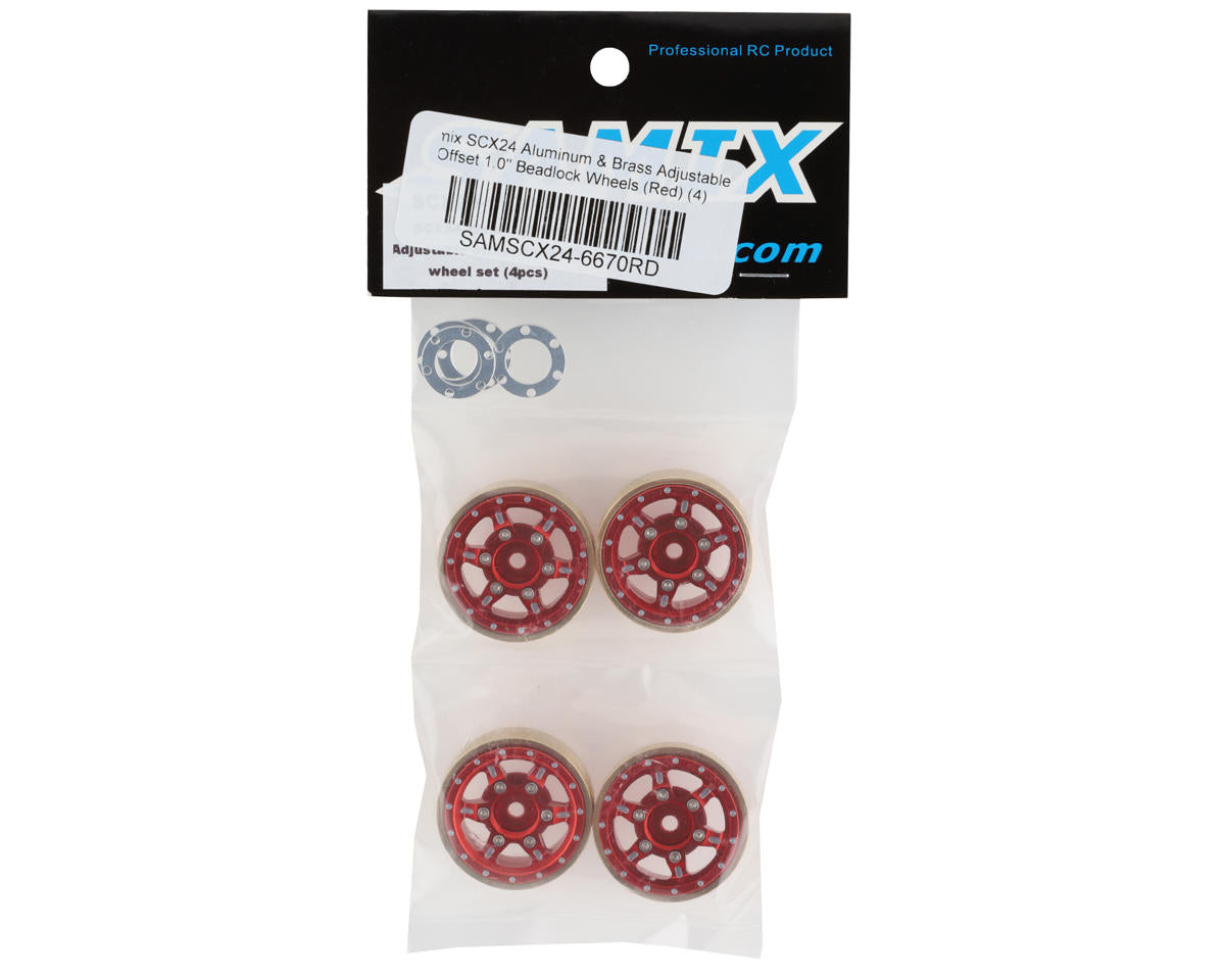 Samix SCX24 Aluminum & Brass Adjustable Offset 1.0" Beadlock Wheels (Red) (4)