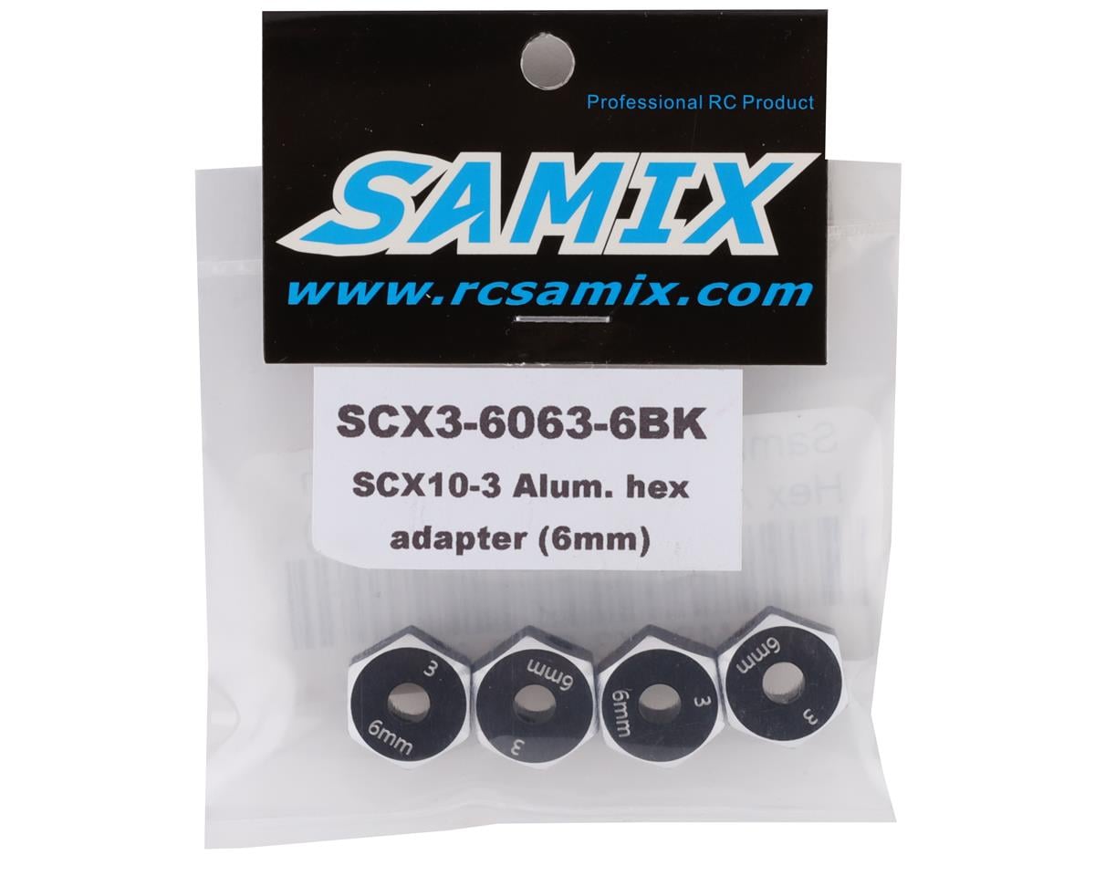 Samix SCX10 III Aluminum Hex Adapter (Black) (4) (6mm)