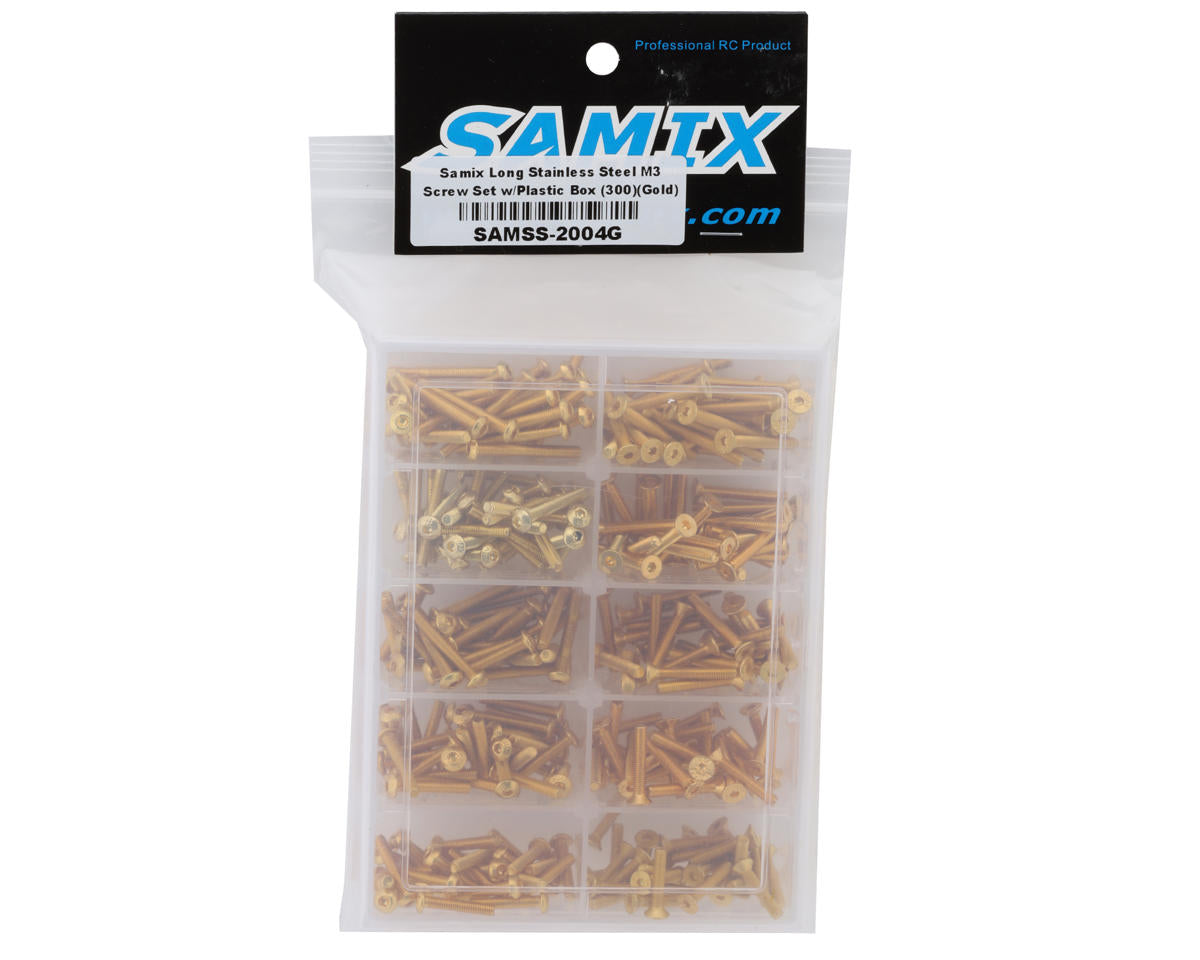 Samix Long Stainless Steel M3 Screw Set w/Plastic Box (Gold) (300)