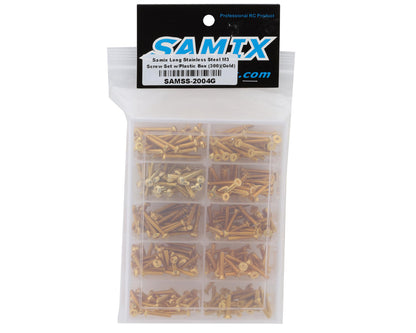 Samix Long Stainless Steel M3 Screw Set w/Plastic Box (Gold) (300)