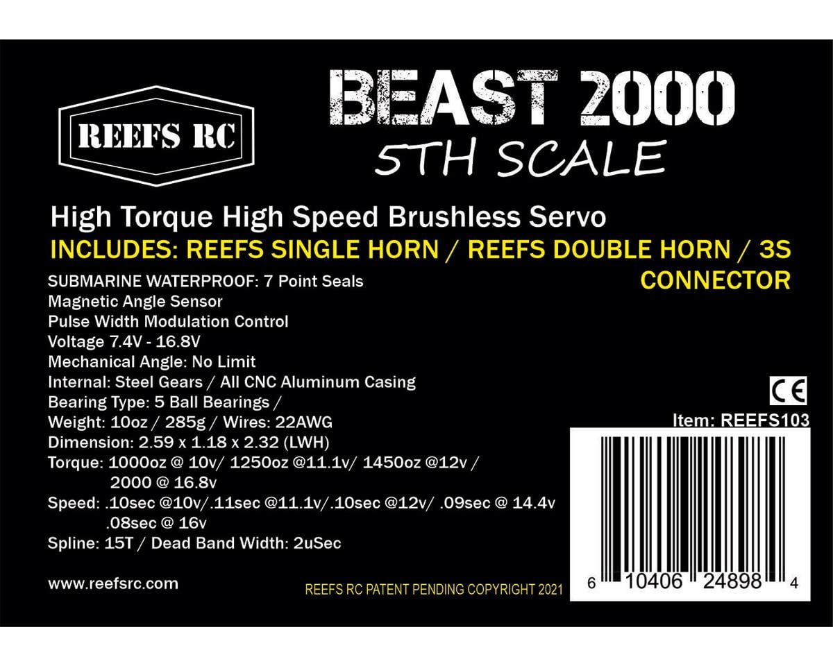 Reefs RC Beast 2000 Waterproof Digital 1/5 Scale Brushless Servo (High Voltage)