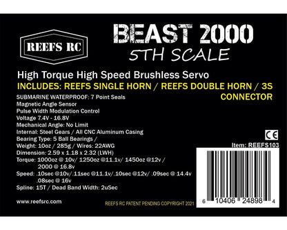 Reefs RC Beast 2000 Waterproof Digital 1/5 Scale Brushless Servo (High Voltage)