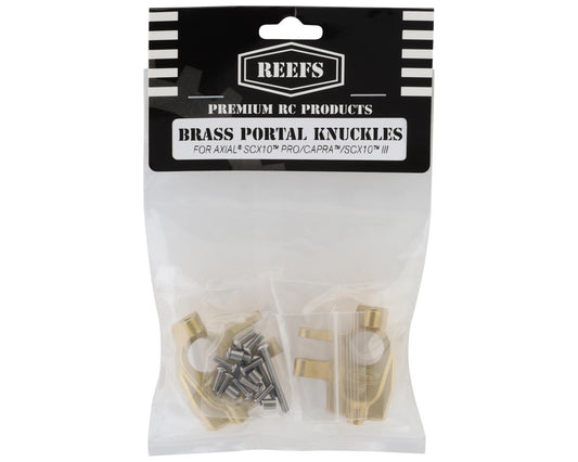 Reefs RC Axial SCX10 Pro Brass Portal Steering Knuckles (Gold) (2) (46g)
