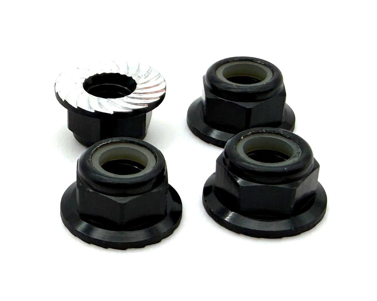 Reefs RC 5mm Aluminum Flanged & Serrated Lock Nuts (Black) (4)
