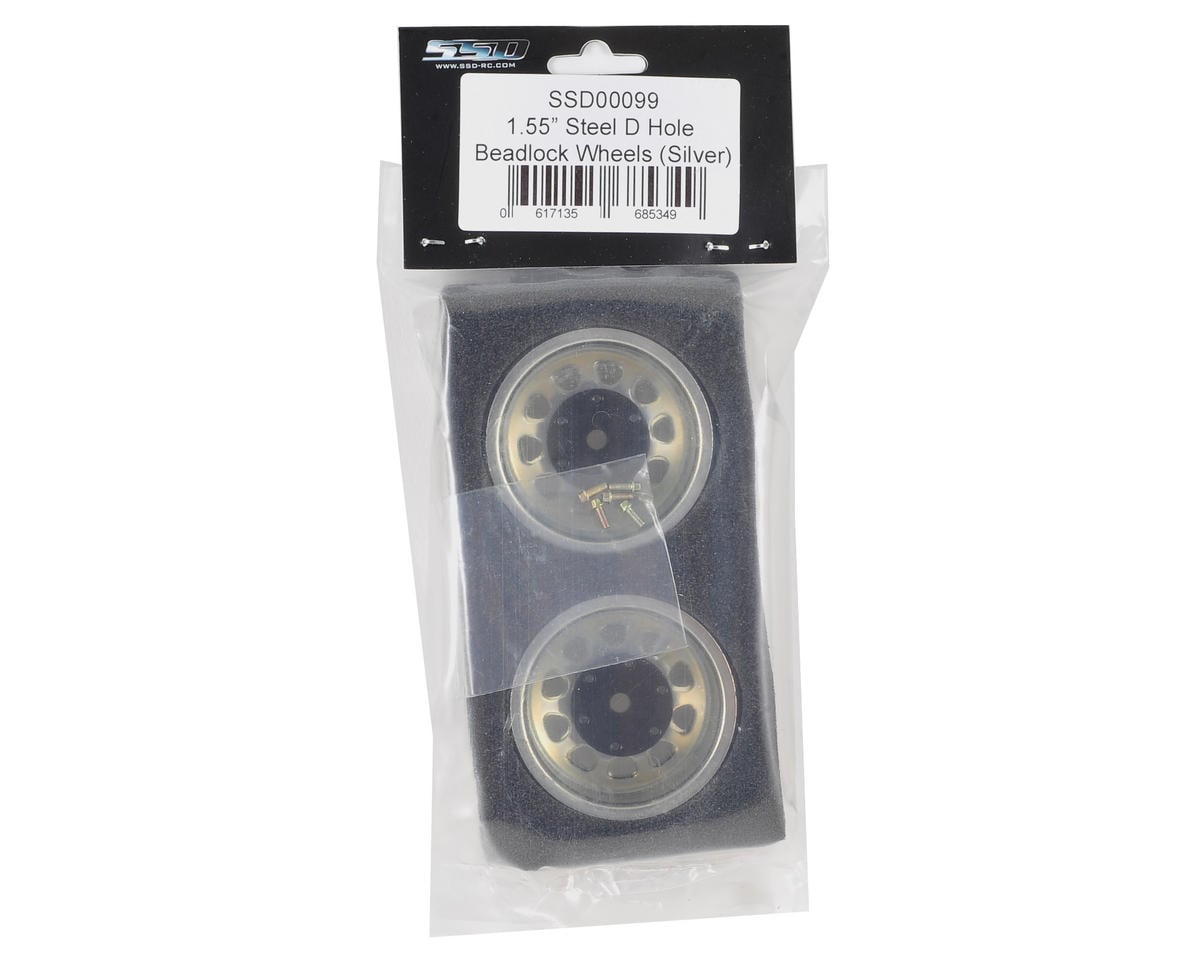 SSD RC D Hole 1.55" Steel Beadlock Crawler Wheels (Silver) (2)