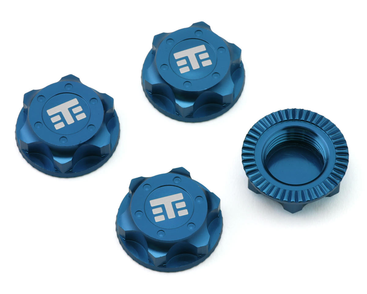 Tekno RC 17mm Aluminum "T Logo" Covered Serrated Wheel Nuts (Blue) (4)