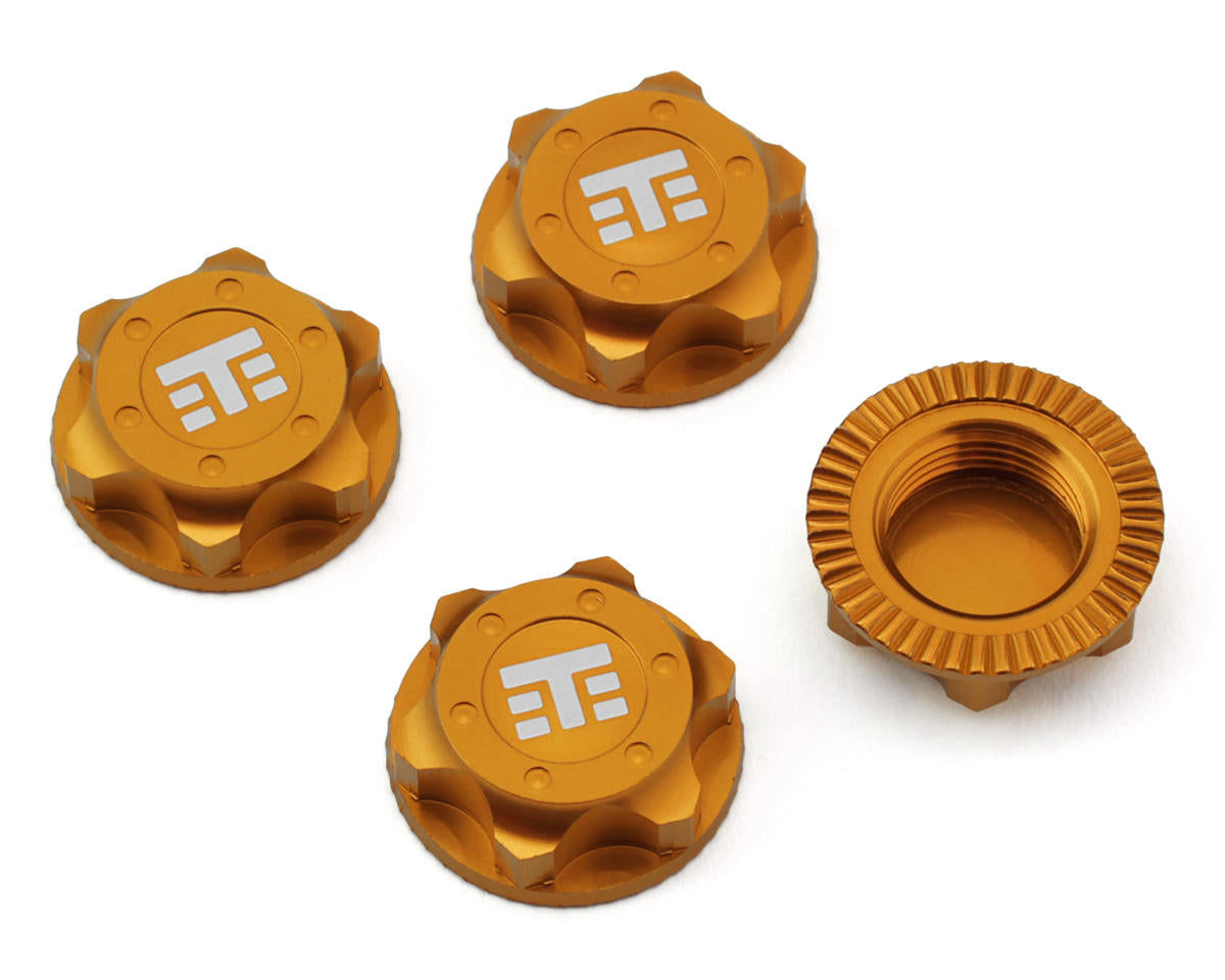 Tekno RC 17mm Aluminum "T Logo" Covered Serrated Wheel Nuts (Yellow) (4)