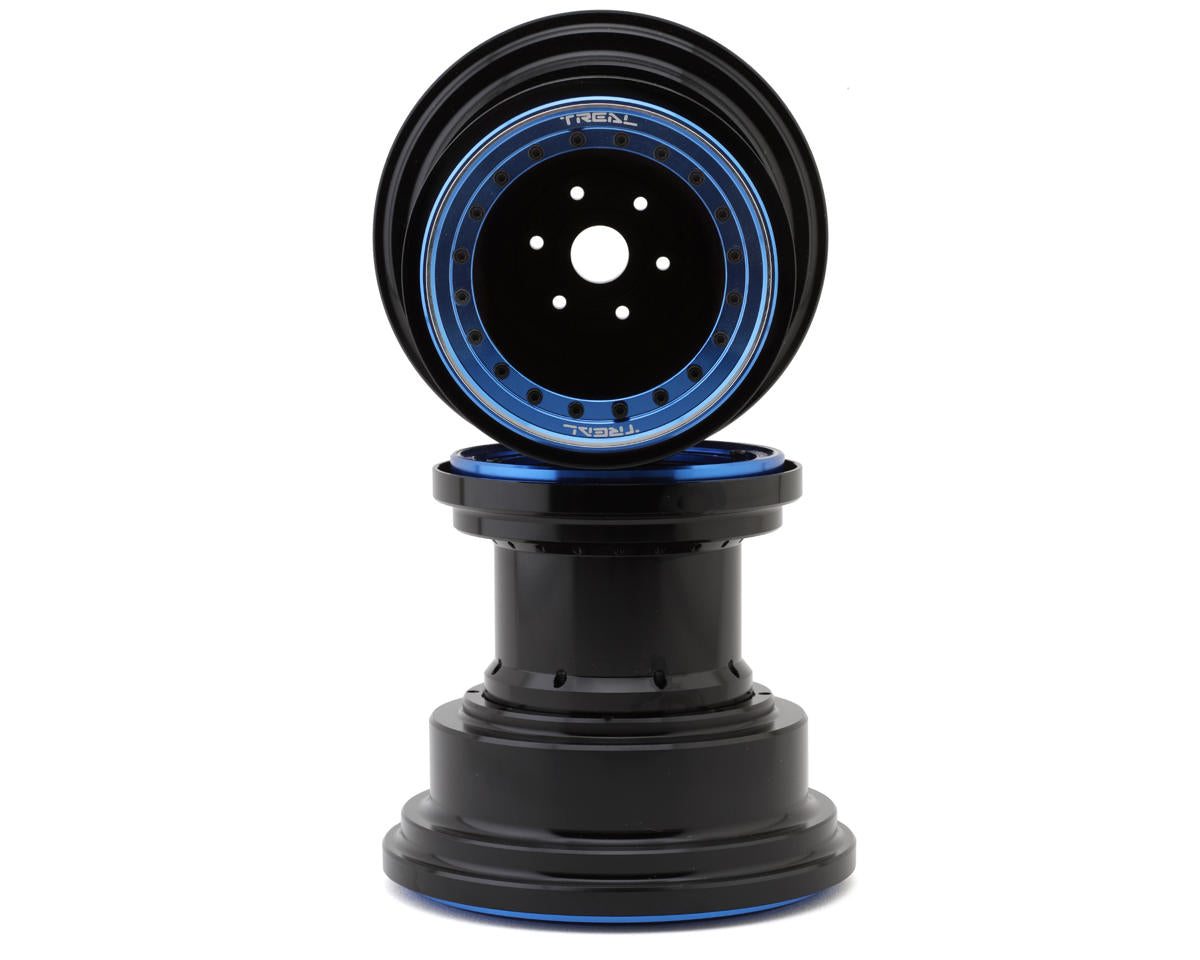 Treal Hobby Losi LMT Aluminum Monster Truck Bead-Lock Wheels (Black/Blue) (2)