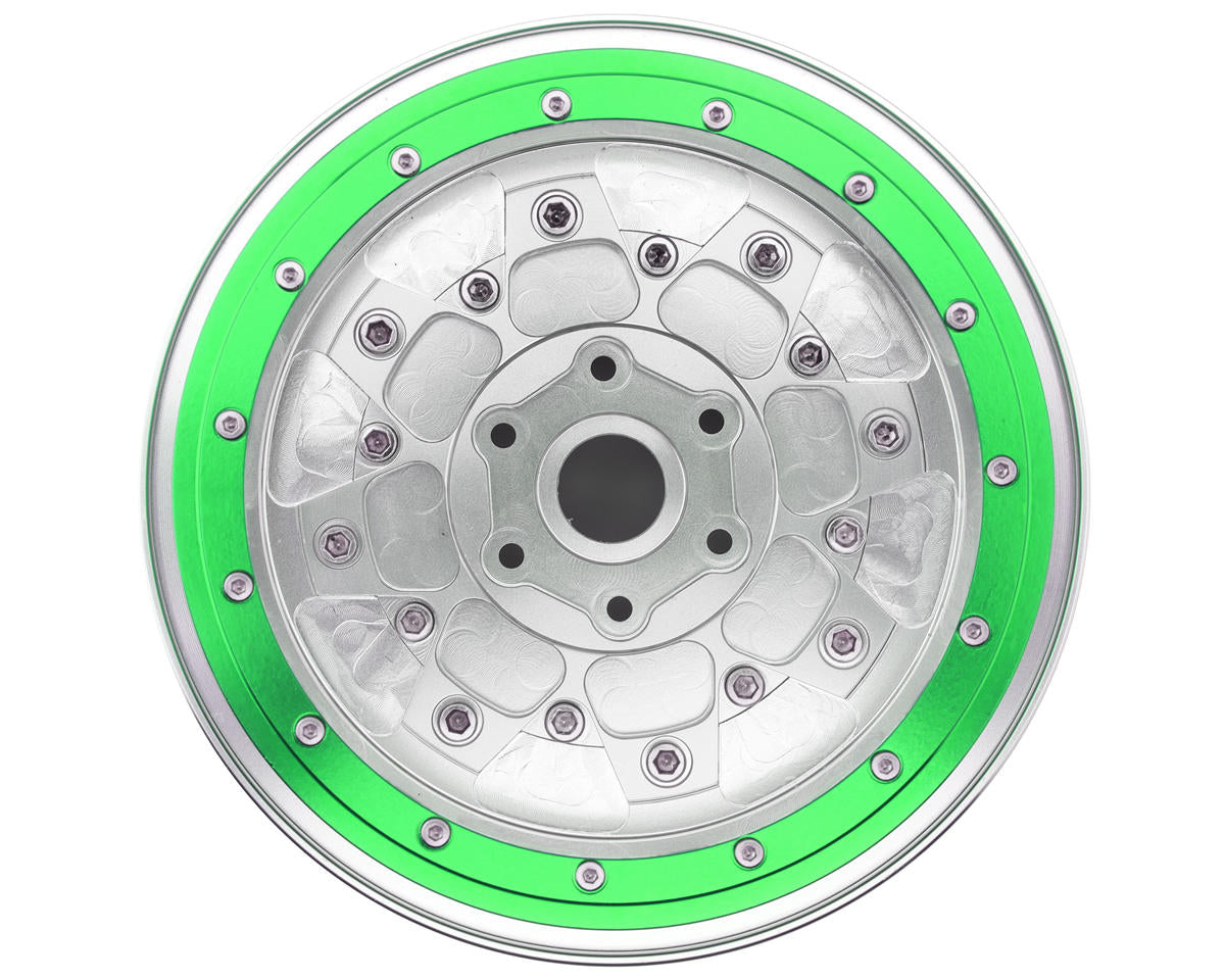Treal Hobby Losi LMT Aluminum Monster Truck Bead-Lock Wheels (Silver/Green) (2)
