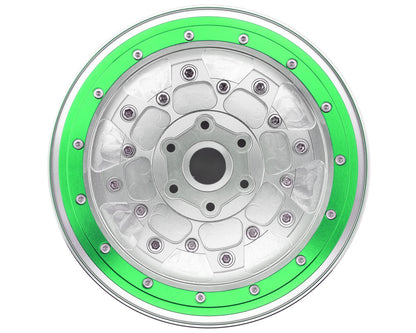 Treal Hobby Losi LMT Aluminum Monster Truck Bead-Lock Wheels (Silver/Green) (2)