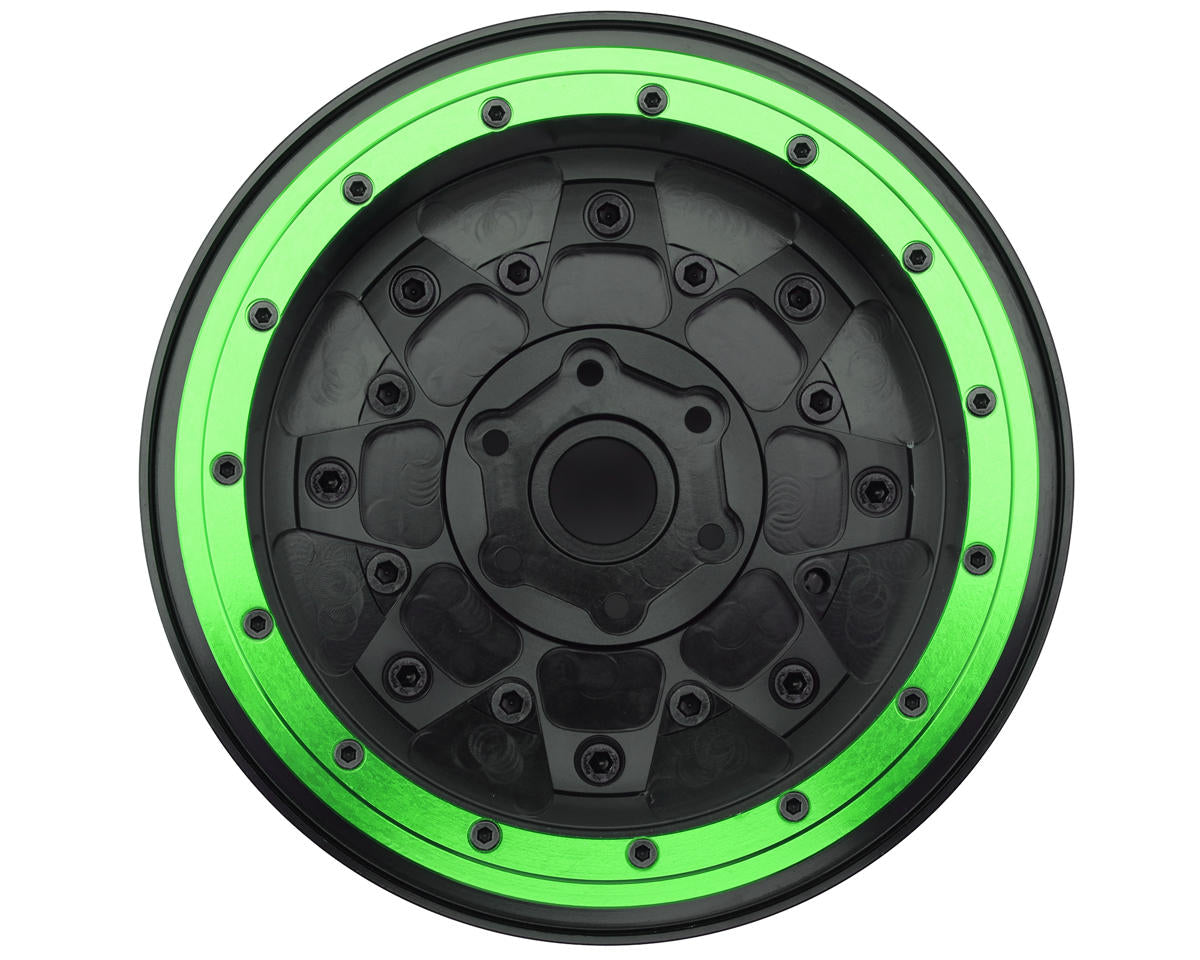 Treal Hobby Losi LMT Aluminum Monster Truck Bead-Lock Wheels (Black/Green) (2)