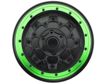 Treal Hobby Losi LMT Aluminum Monster Truck Bead-Lock Wheels (Black/Green) (2)