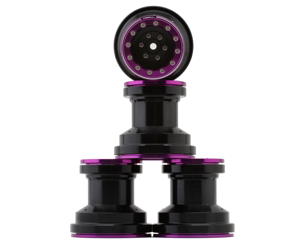 Treal Hobby Losi Mini LMT 7075 Aluminum Beadlock Wheel Set (4) (Black/Purple)