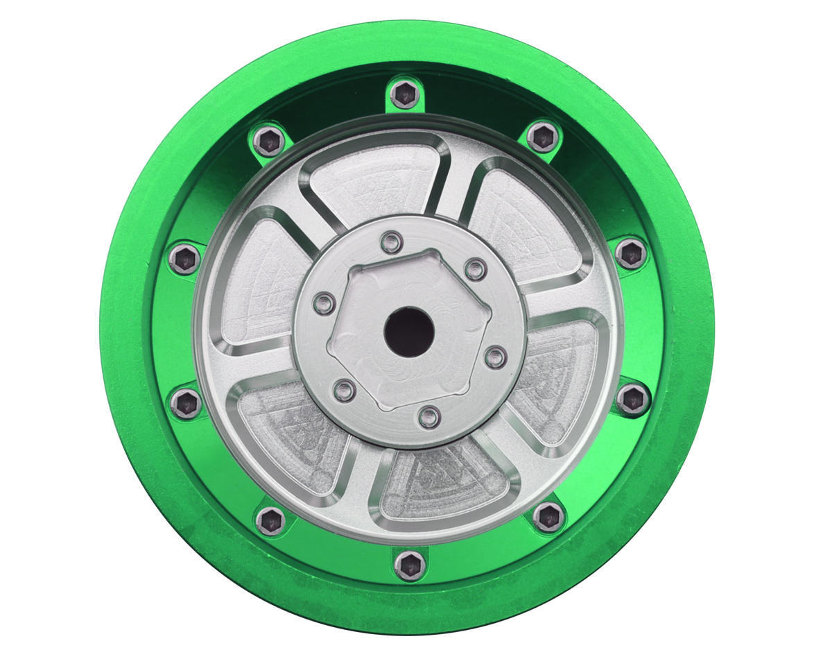 Treal Hobby Losi Mini LMT 7075 Aluminum Beadlock Wheel Set (4) (Silver/Green)
