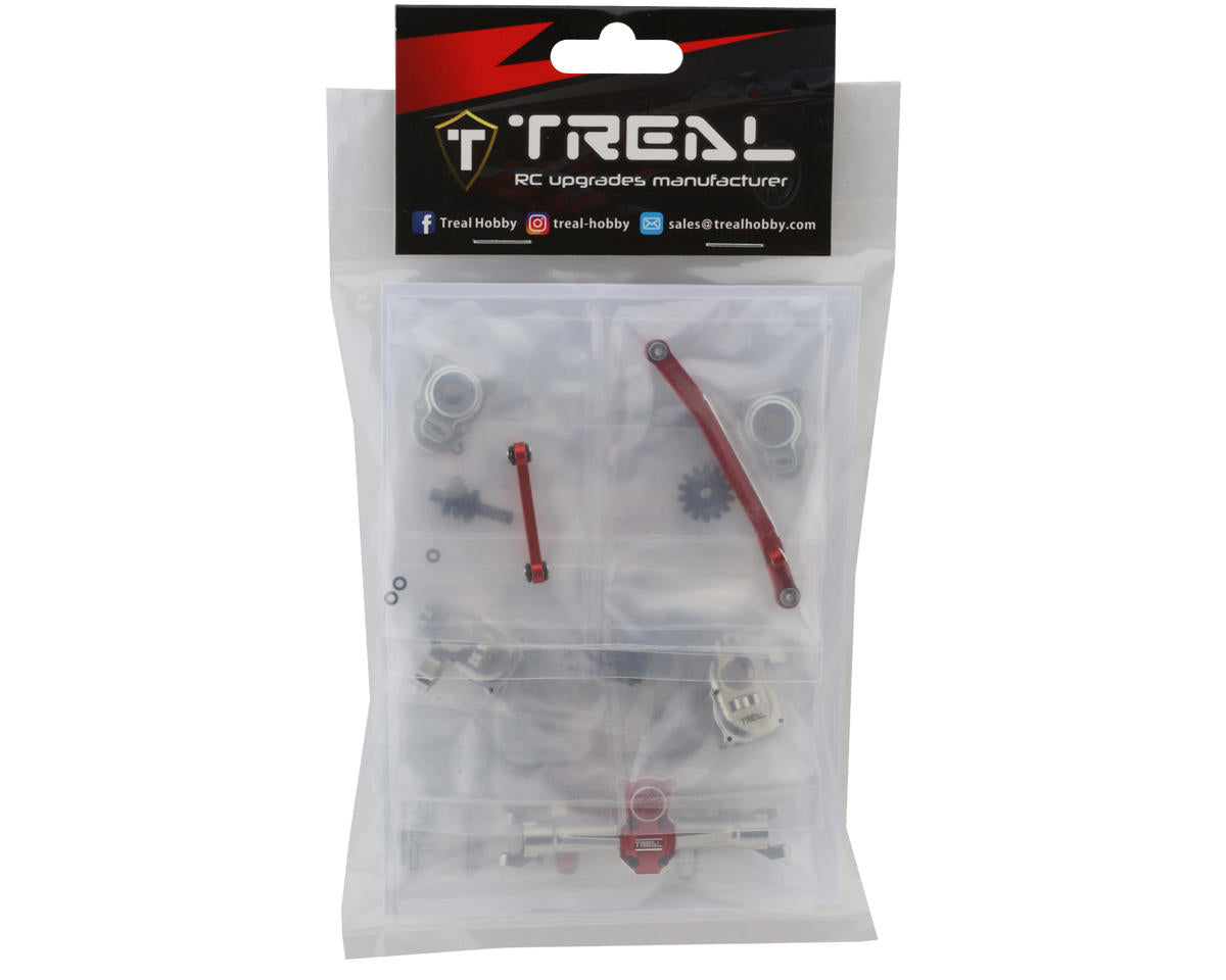 Treal Hobby Axial SCX24 Front End Upgrade Kit (Silver/Red)