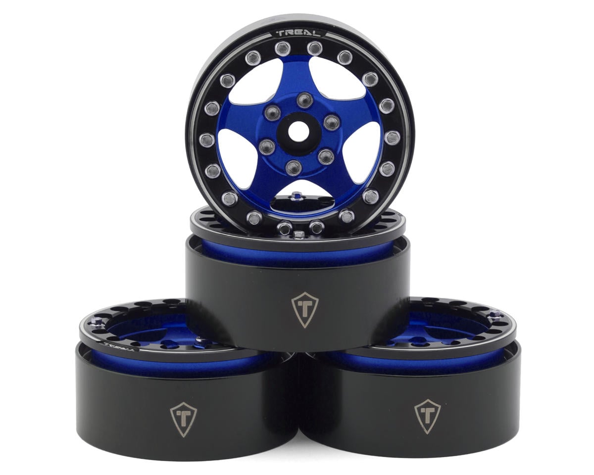 Treal Hobby Type E 1.9" Classic 5-Spoke Beadlock Wheels (Blue/Black) (4)