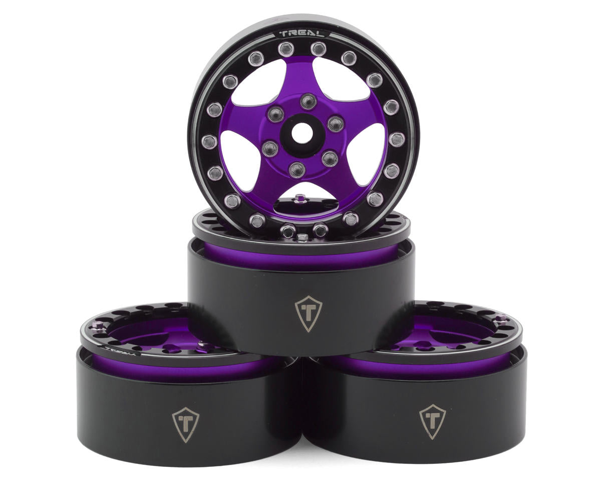 Treal Hobby Type E 1.9" Classic 5-Spoke Beadlock Wheels (Purple/Black) (4)