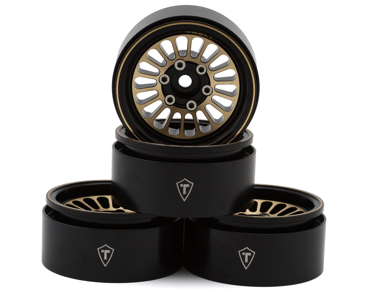 Treal Hobby Type D 1.9" Brass Beadlock Crawler Wheels (Black/Gold) (4) (215g ea)