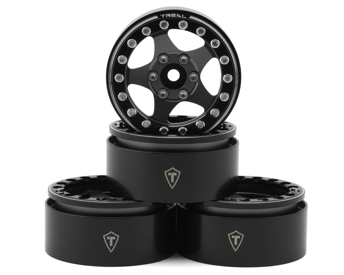Treal Hobby 1.9" Type E Classic 5-Spoke Beadlock Wheels (Grey/Black) (4)